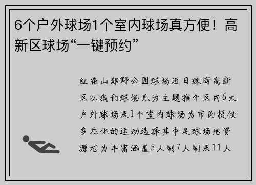 6个户外球场1个室内球场真方便！高新区球场“一键预约”